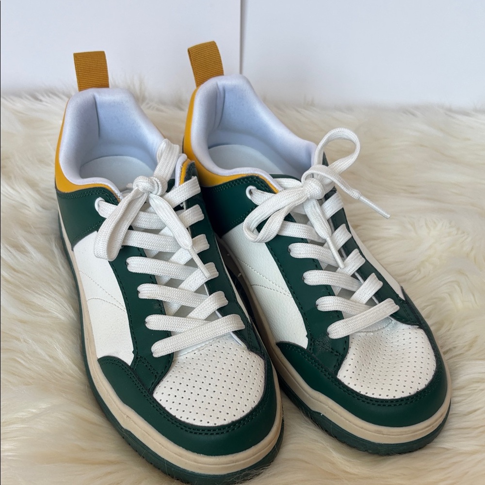 Steve Madden Green and White Sneakers with Yellow Accents